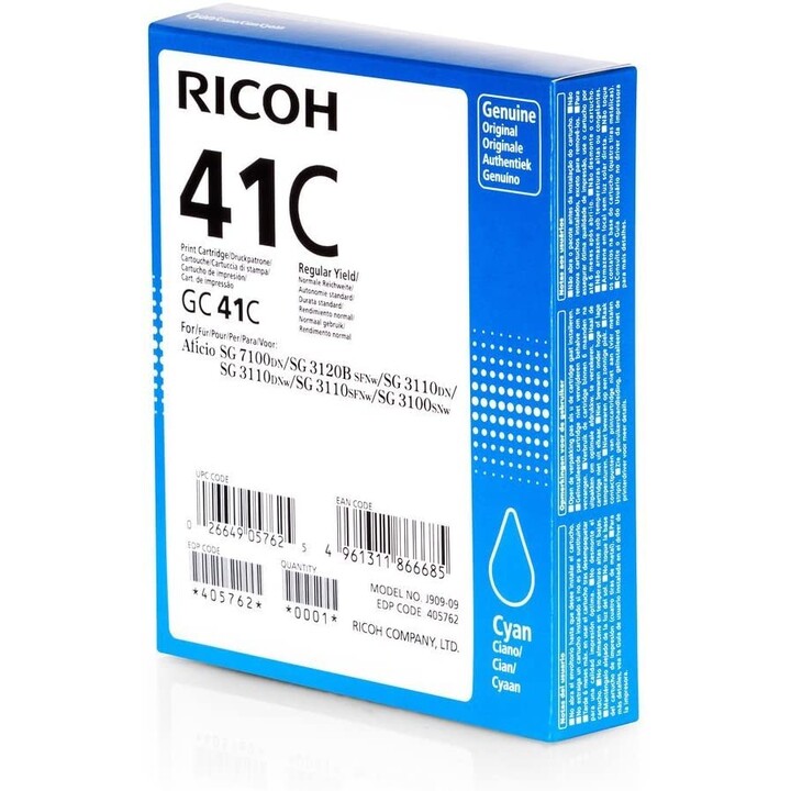 Ricoh Original Type GC 41C cartuccia per stampante ciano 2.200 pagine (405762) per 3110DN/DNw/SFNw, 3100SNw, 3120B SFNw, 7100DN