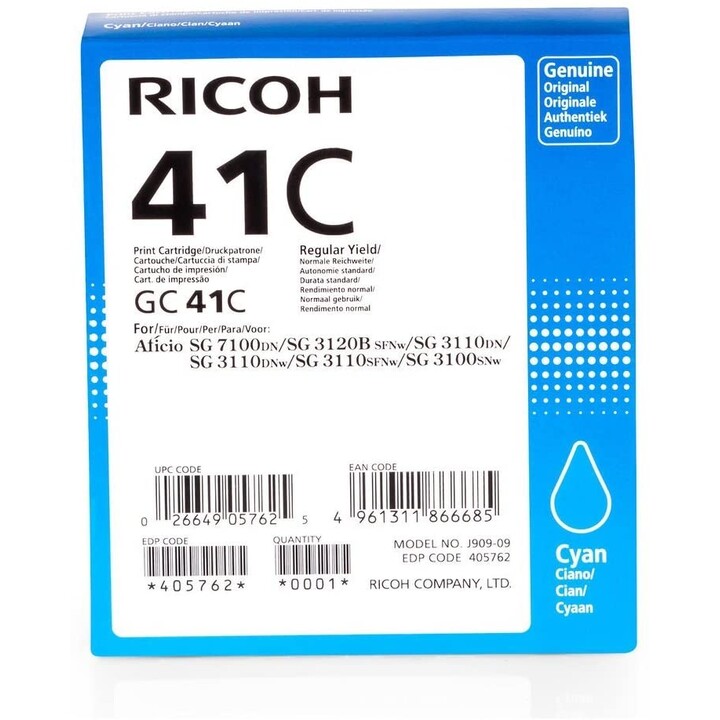 Ricoh Original Type GC 41C cartuccia per stampante ciano 2.200 pagine (405762) per 3110DN/DNw/SFNw, 3100SNw, 3120B SFNw, 7100DN