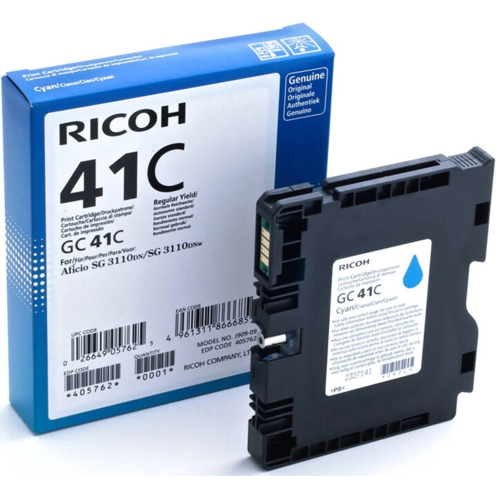 Ricoh Original Type GC 41C cartuccia per stampante ciano 2.200 pagine (405762) per 3110DN/DNw/SFNw, 3100SNw, 3120B SFNw, 7100DN