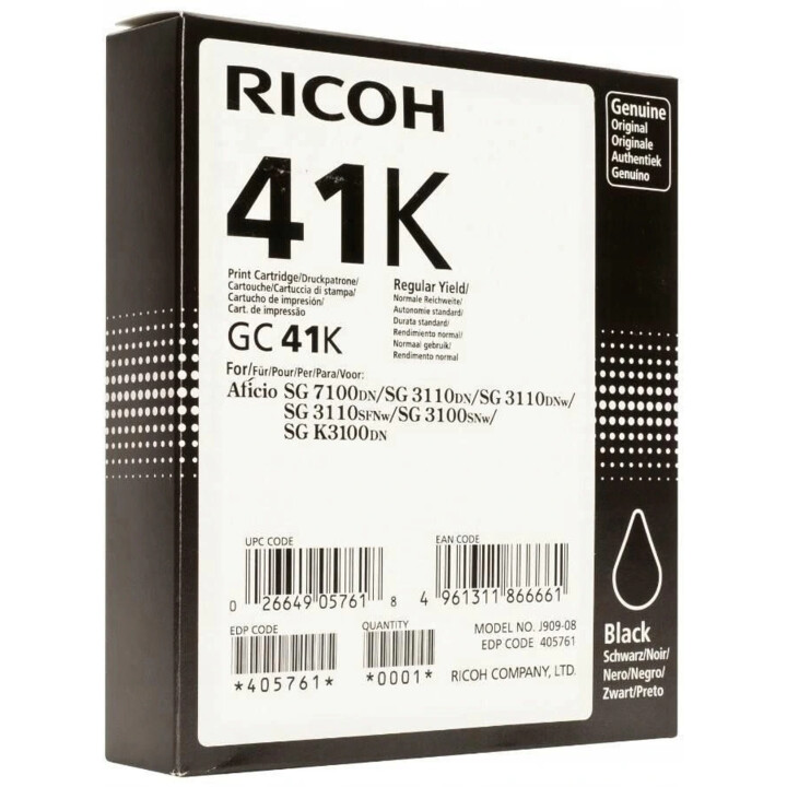 Ricoh Original Type GC 41K printer cartridge black 2,500 pages (405761) for 3110DN/DNw/SFNw, 3100SNw, 3120B SFNw, 7100DN