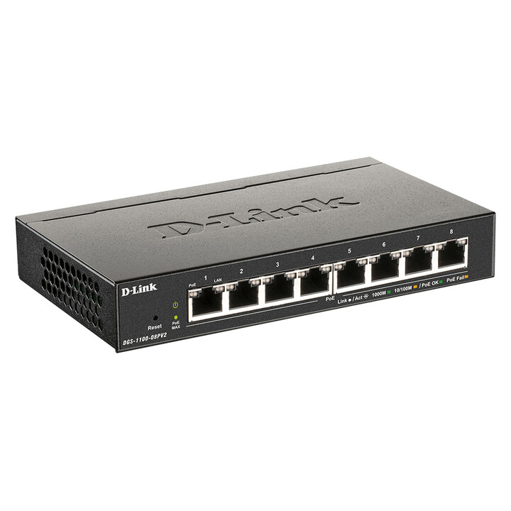 D-Link DGS-1100-08PV2 Switch Managed L2/L3 Gigabit Ethernet (10/100/1000) Power over Ethernet (PoE) Preto