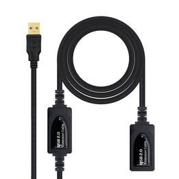 Câble d'extension USB 2.0 Nanocable 10.01.0213 / USB Male - USB Female / 15m / Noir