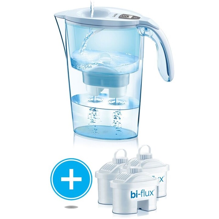 PACK LAY FILTER JAR STREAM LINE FARBAUSGABE WEISS + 3 BI-FLUX-FILTER - KAPAZITÄT 2,3 l - ENTFERNBARER FILTER MIT ANZEIGE