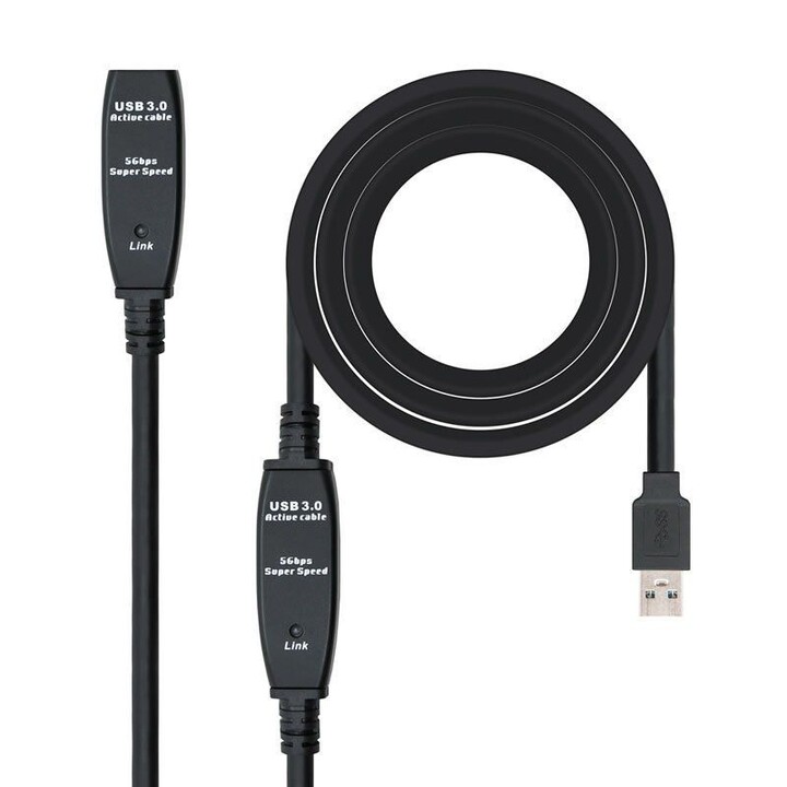 Câble d'extension USB 3.0 Nanocable 10.01.0313 / USB Mâle - USB Femelle / 15m / Noir