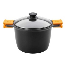 BRA Efficient olla alta de aluminio fundido con tapa, 20 cm, 4,1 L, negra y naranja