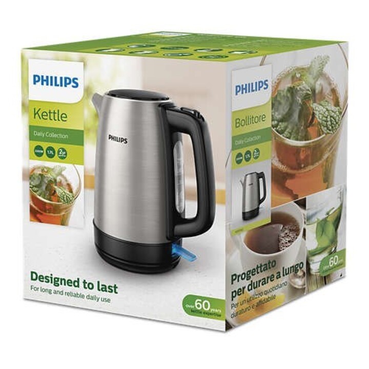 Philips Daily Collection Bouilloire, Métal, couvercle à ressort, voyant, 1,7 l