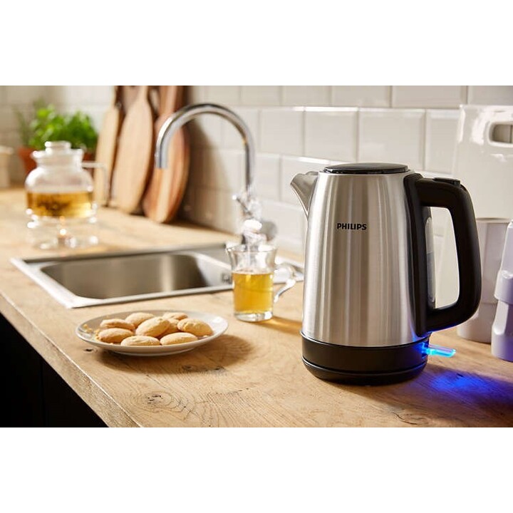 Philips Daily Collection Wasserkocher Metall, 1L, federbelasteter Deckel, Lichtanzeige