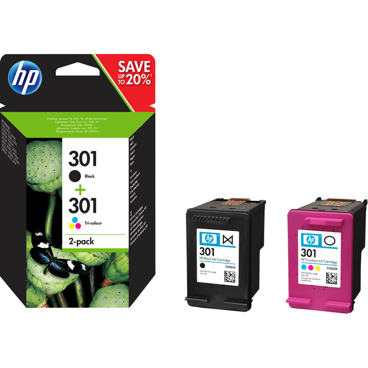 Confezione da 2 cartucce d'inchiostro originali HP 301 nero/tricolore