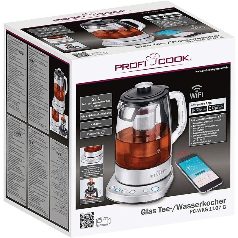 Hervidor de vidrio eléctrico sin cable Proficook PC-WKS 1167