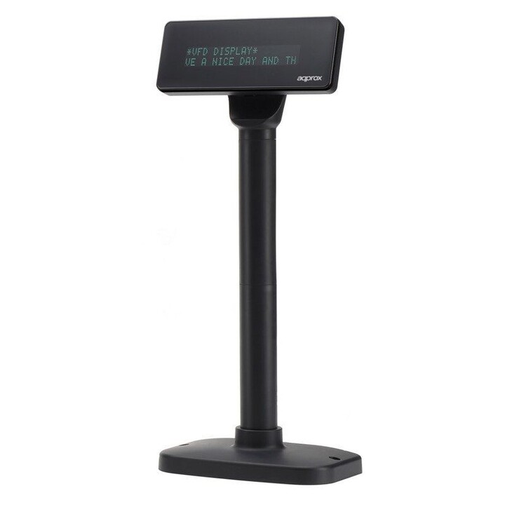 APPROX appVFD01 visor de cliente POS alfanumérico fluorescente a vácuo 2 linhas USB preto