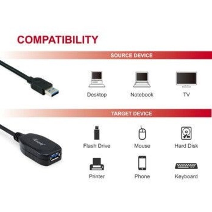 EQUIP Cabo de extensão USB 3.0 ativo 15 m preto