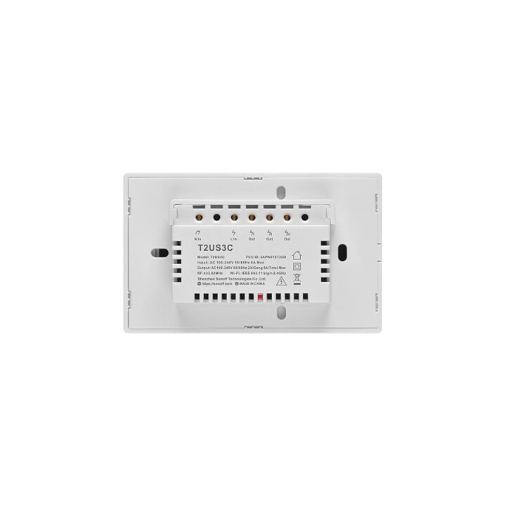 T2US3C - Interruptor de parede inteligente Wi-Fi de 3 grupos EUA - Branco