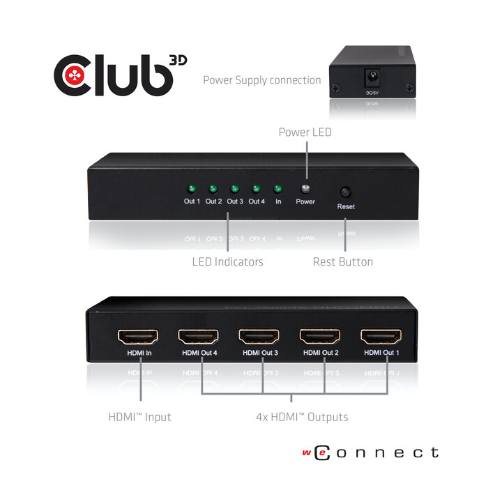 CLUB 3D HDMI™ 4K@60Hz UHD Splitter AC Power 4 ports