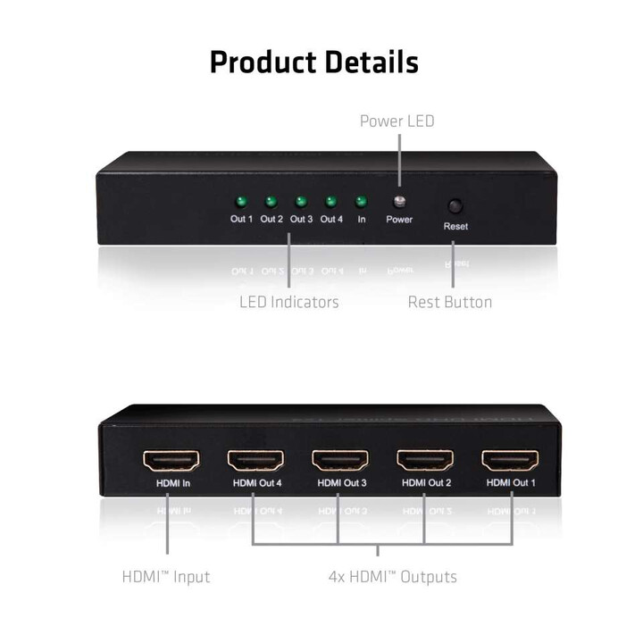 CLUB 3D HDMI™ 4K@60Hz UHD Splitter AC Power 4 ports