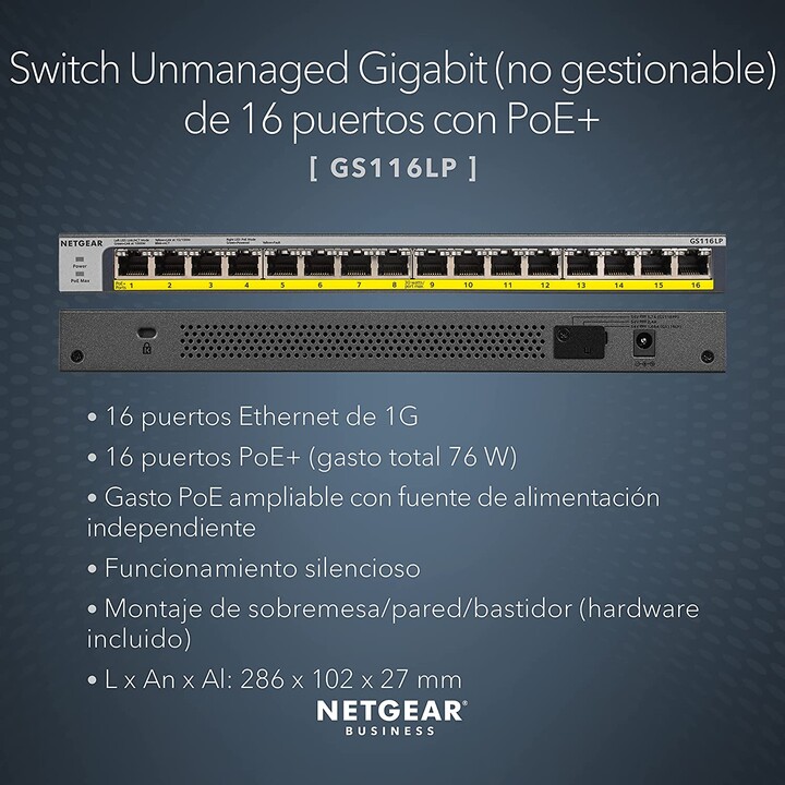 NetGear GS116LP Switch 16 Ports Noir