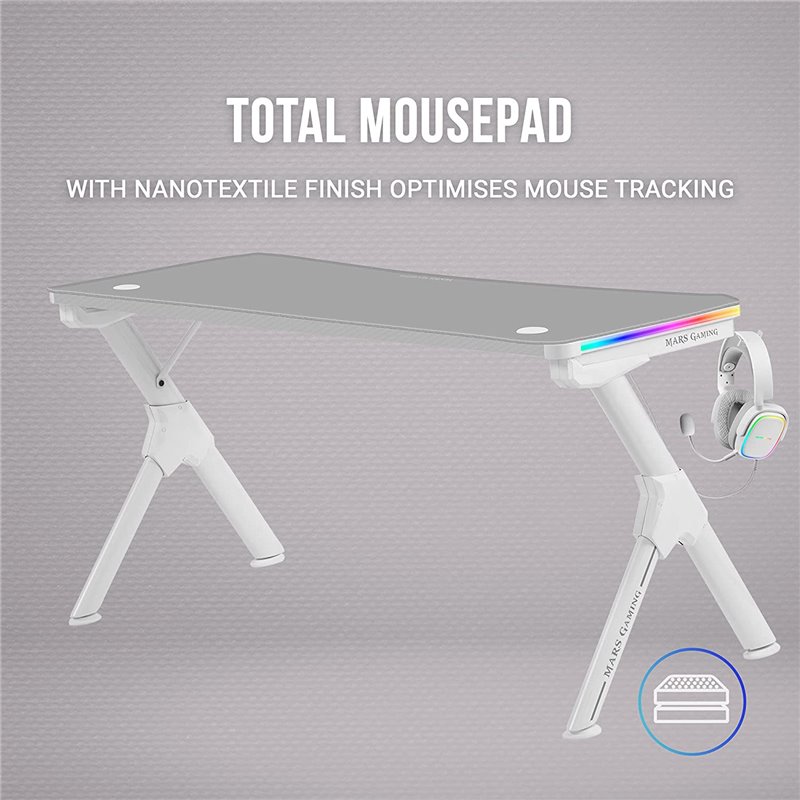 Mesa Gaming Mars Gaming MGD140RGB/ 140 x 60 x 75cm/ Blanca