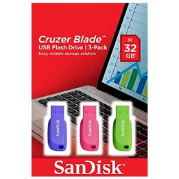 PACK 3 PENDRIVES SANDISK CRUZER BLADE 32GB - USB 2.0 - COLORS Blue / PINK / GREEN