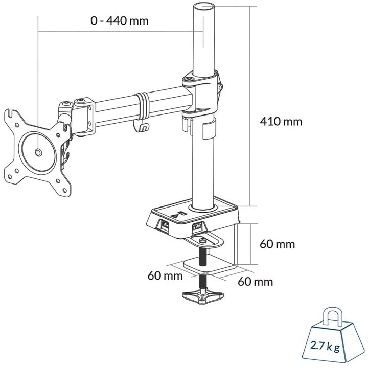 ARCTIC Z1 Gen 3 monitor arm for displays from 13" to 49" (tilt, swivel, height adjustable, USB 2.0 hub)