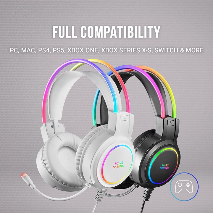 Casque Gaming avec Microphone Mars Gaming MHRGB/ Jack 3.5/ Blanc