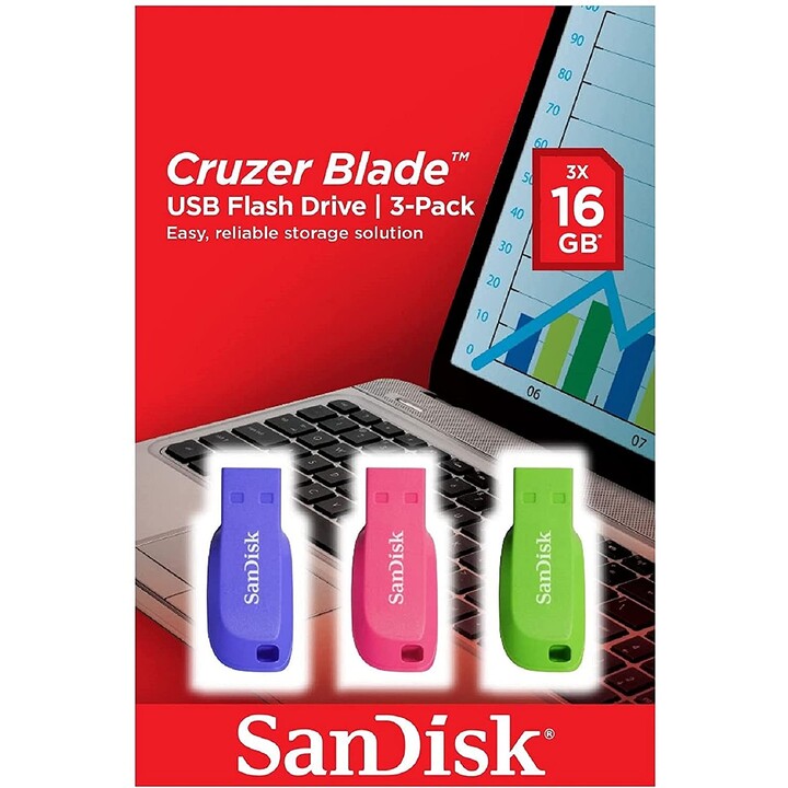 SANDISK CRUZER BLADE 16GB UNITY FLASH USB USB TYPE 2.0 BLUE, GREEN, PINK SDCZ50C-016G-B46T