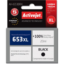 Activejet AH-653BRX Encre pour imprimantes HP; Remplacement HP 653XL 3YM75AE; Premium; 720 pages; noir