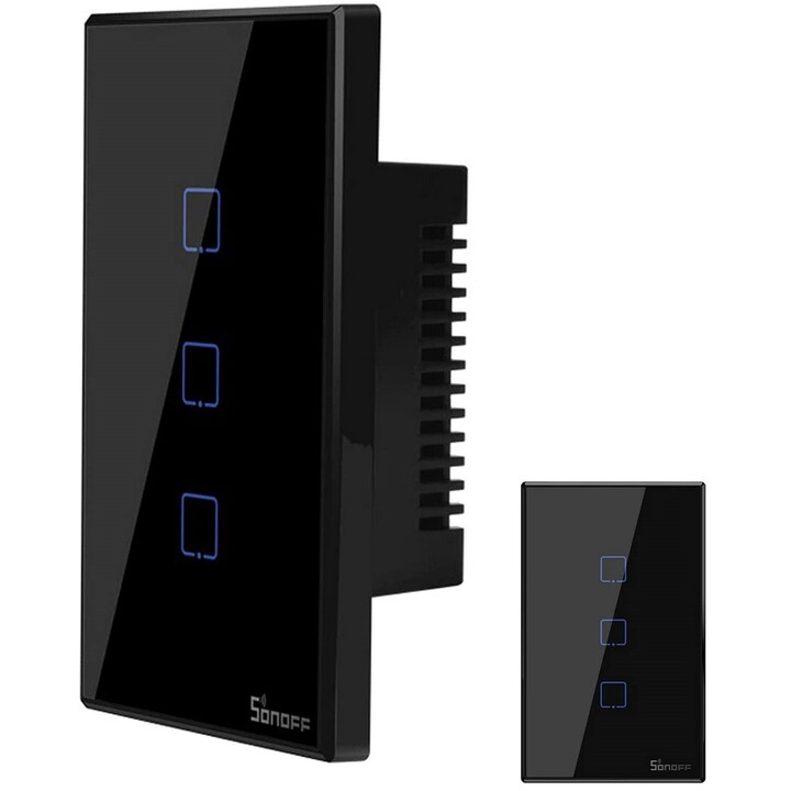 T3US3C - 3-gang Wi-Fi Smart Wall Switch US - Black