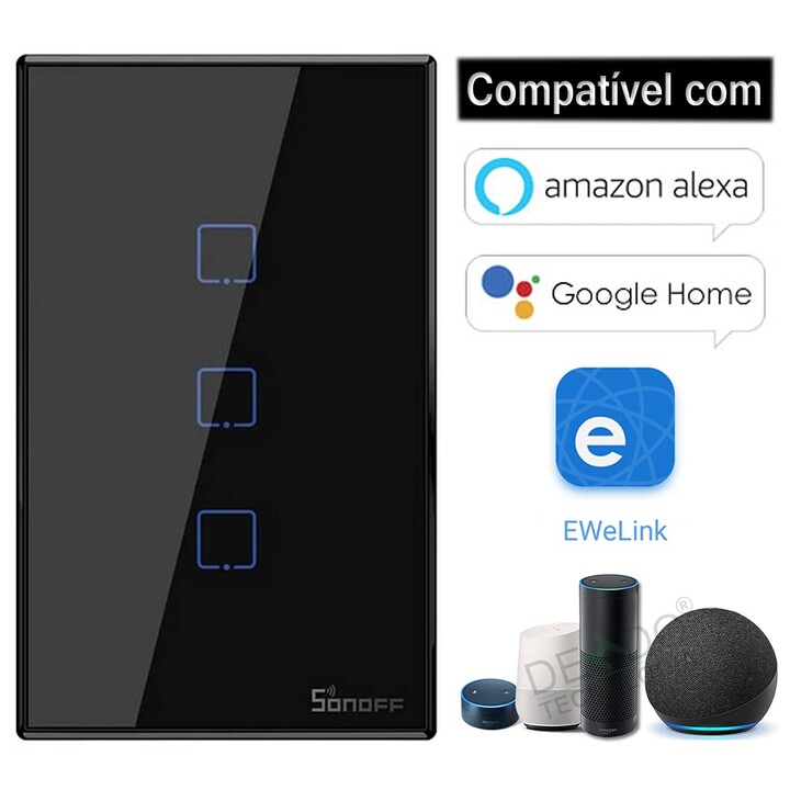 T3US3C - 3-gang Wi-Fi Smart Wall Switch US - Black