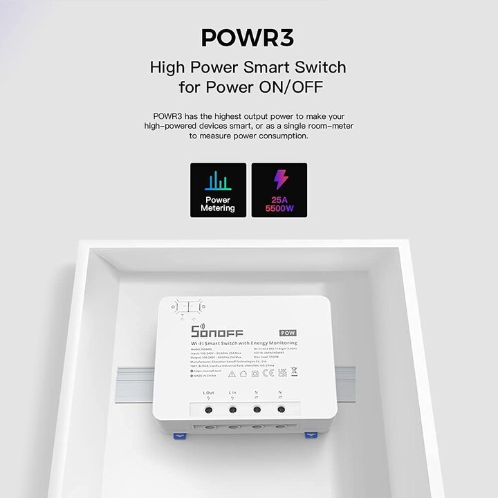 POWR3 - Interruptor inteligente de alta potencia para encendido/apagado con monitoreo de energía