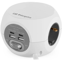 Orbegozo EN 4500 Multiprise avec Recharge Sans Fil/ 3 Prises de Courant/ 2 USB A - 2 USB Type C/ Blanc et Gris