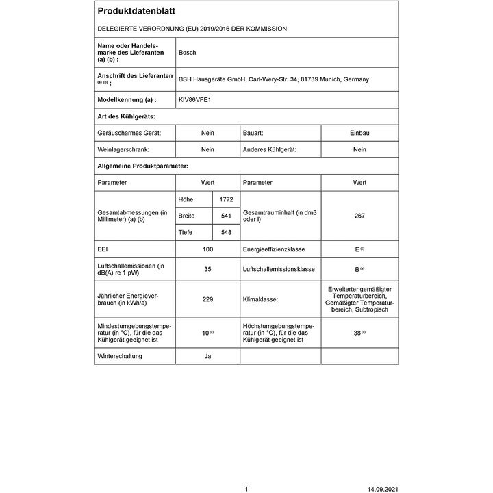 Frigorífico Bosch KIV86VFE1 Serie 4 267L Blanco