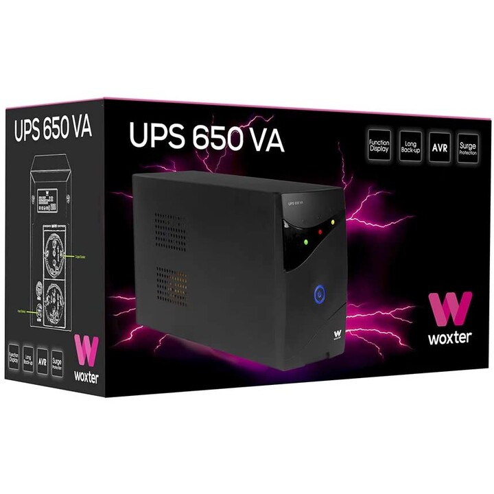 Woxter Line Interactive UPS 650 VA / 650VA-360W / 2 Sorties / Format Tour
