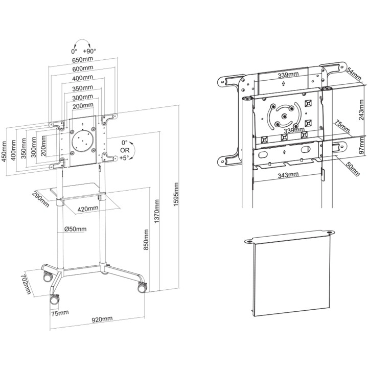 Neomounts NS-M1250WHITE TV trolley, 37-70 inch, max 70 kg, VESA 200x200-600x400, white