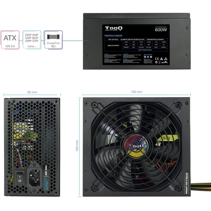 Fuente de Alimentación Tooq TQAPOLO-600SP/ 600W/ Ventilador 14cm
