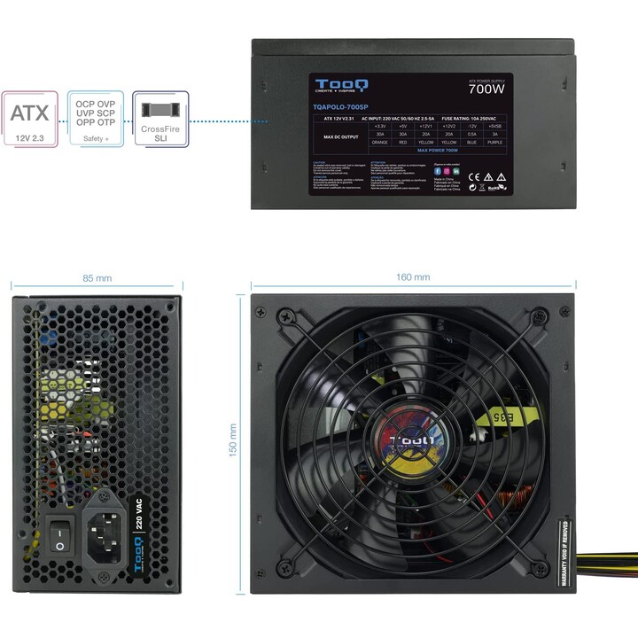 Tooq TQAPOLO-700SP Power Supply/ 700W/ 14cm Fan