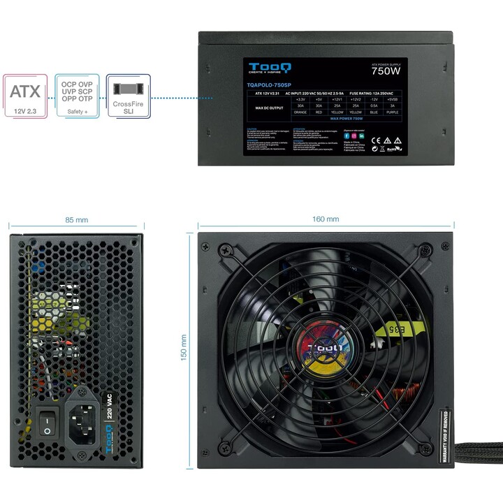 Tooq TQAPOLO-750SP Power Supply/ 750W/ 14cm Fan