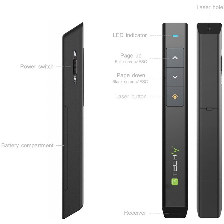 Techly ITC-LASER26 RF Wireless Pointer Black