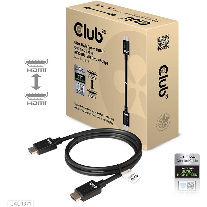 CLUB 3D CAC-1371 Cavo HDMI 2.1 ad altissima velocità 10K 120Hz 48Gbps M/M 1 metro