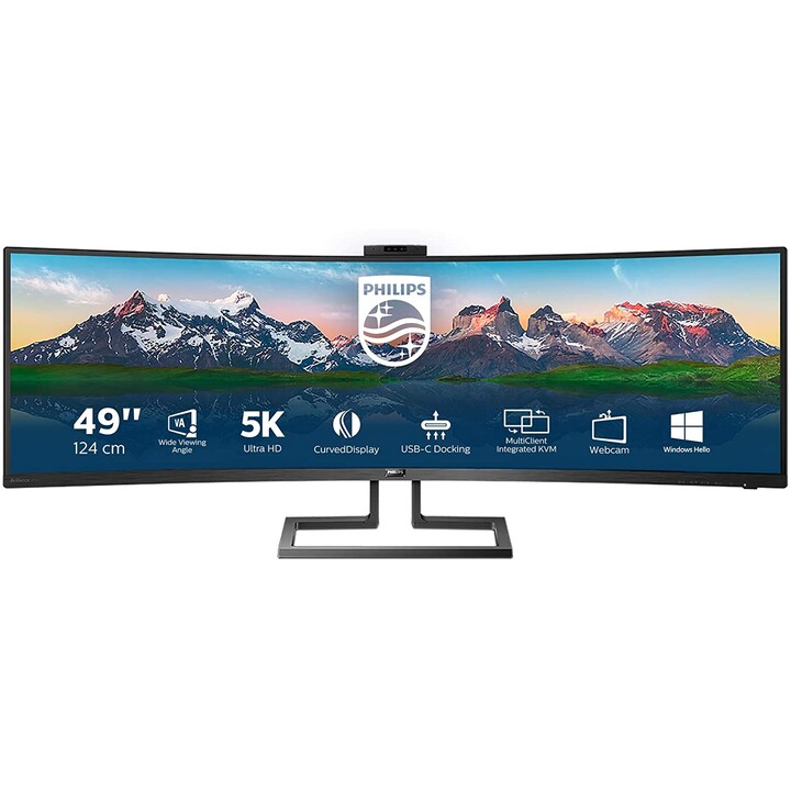 Monitor curvo Philips 499P9H 48,8" 5K, panel VA, estación de acoplamiento USB-C, cámara web
