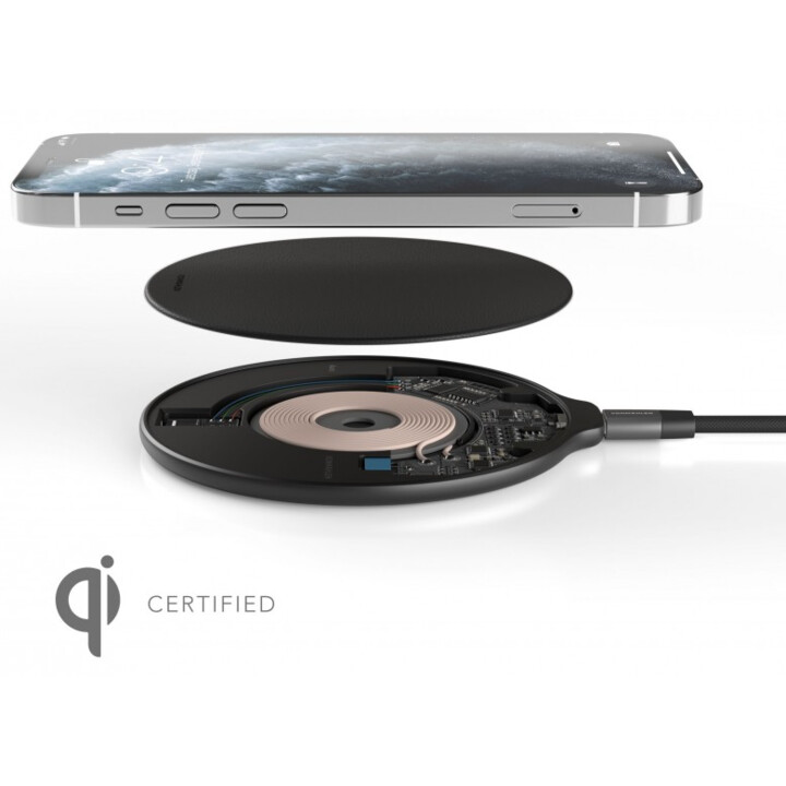 Aura – The Wireless Charging Pad (USB-C-zu-USB-A-Kabel im Lieferumfang enthalten) – Kunstleder Schwarz