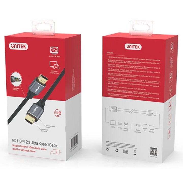 UNITEK HDMI CABLE 2.1, 8K 60HZ, 4K 120HZ, 5M, C140W