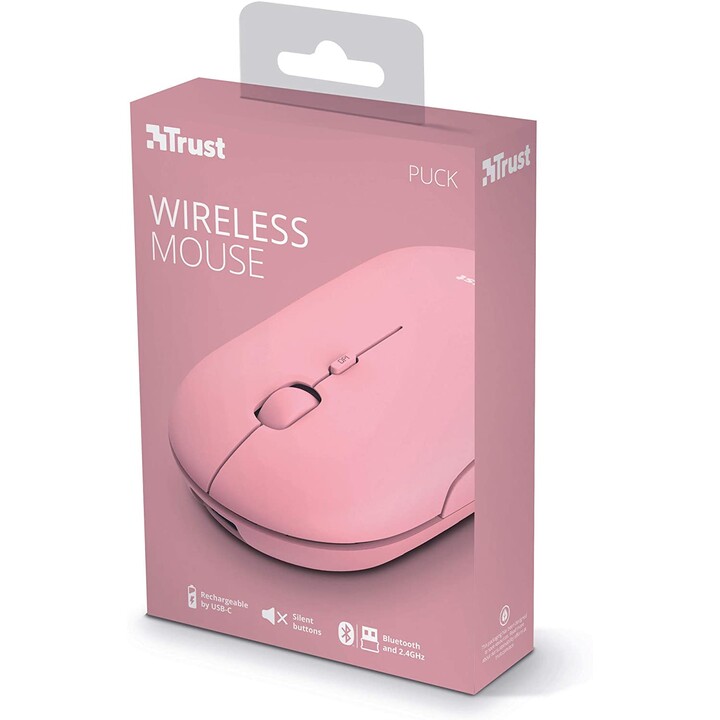 Trust Puck Rato sem fios recarregável rosa