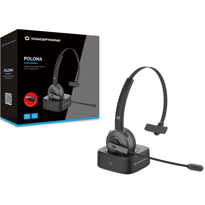 Conceptronic Headset +MIC Wireless mit Ladestation Schwarz