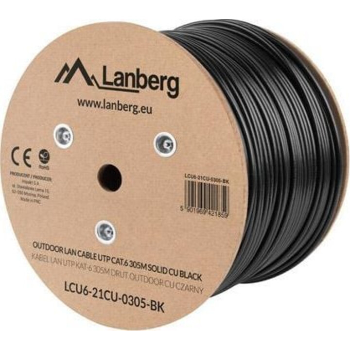 Lanberg LCU6-21CU-0305-BK cable de red Negro 305 m Cat6 U/UTP (UTP)