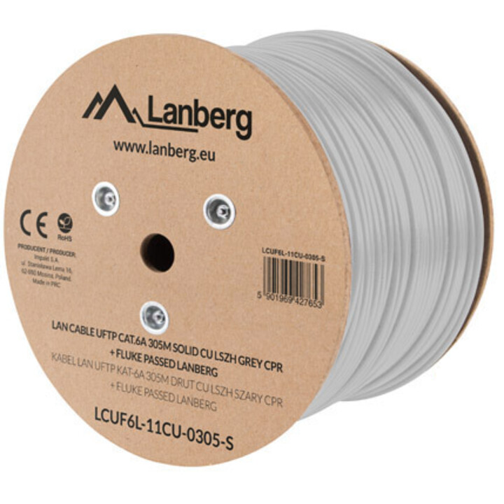 LANBERG KABEL UFTP KAT. 6A 305M DRAHT CU LSZH GRAU
