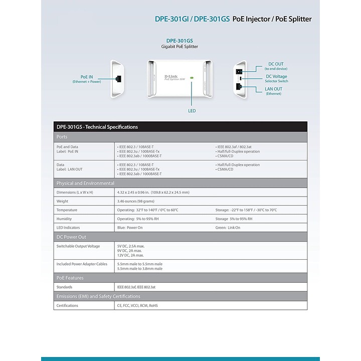 Répartiteur PoE D-Link DPE-301GS/ RJ45 Femelle - RJ45 Femelle