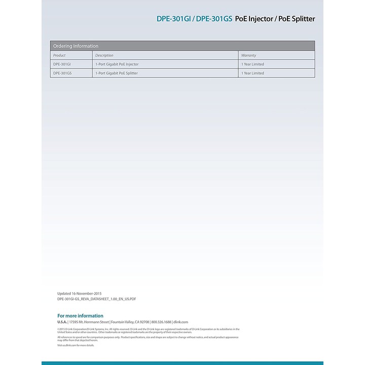 Répartiteur PoE D-Link DPE-301GS/ RJ45 Femelle - RJ45 Femelle
