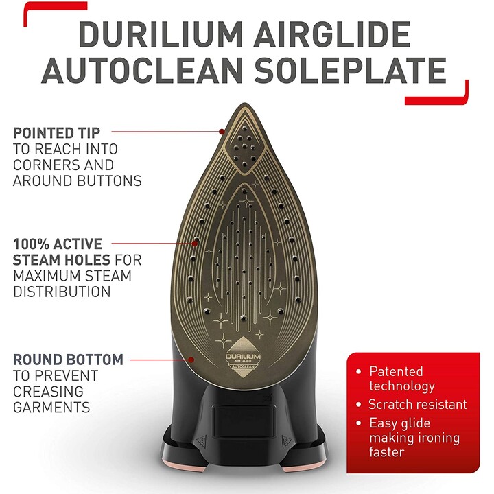 Tefal Ultimate Pure FV9845 Bügeleisen Trocken- & Dampfbügeleisen Durilium Selbstreinigende Grundplatte 3200 W Schwarz , Kupfer