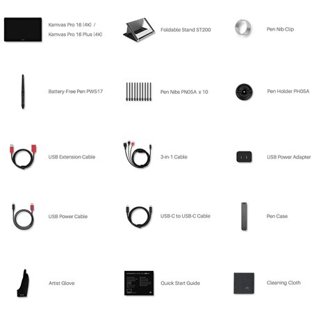 HUION Kamvas Pro 16 4K Pen Tablet 5080 Lines Per Inch 345.60 x 194.40mm USB-C Dark Gray