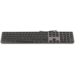 Teclado USB de fuente grande Teclado USB con cable de 110 teclas con 2x USB y cubierta superior de aluminio - Alemán - gris espa