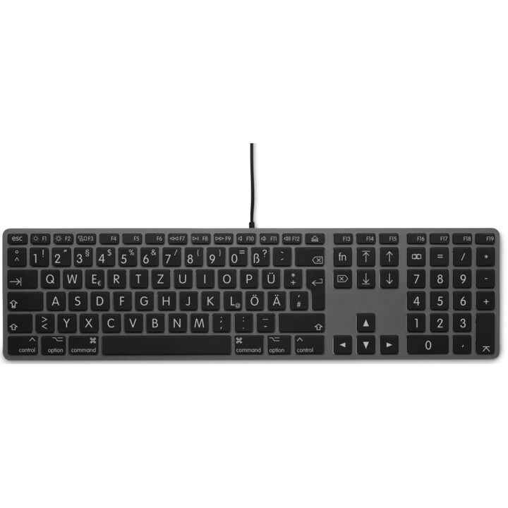 Large Font USB Keyboard 110 Tasten kabelgebundene USB-Tastatur mit 2x USB und oberer Abdeckung aus Aluminium - Deutsch - Space G